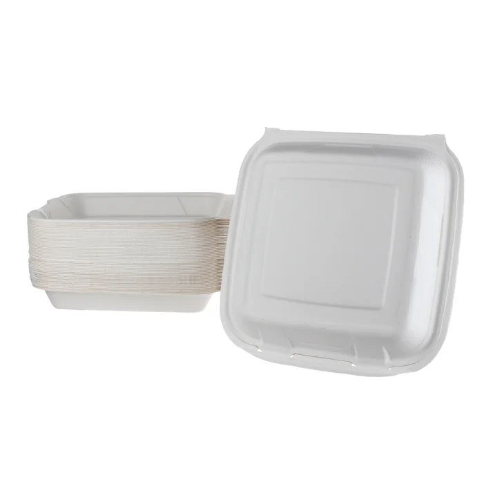 iEco 9” x 9” Hinged Bagasse Containers, 100-pack