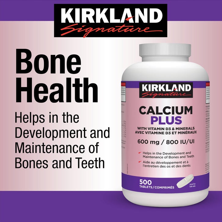 Kirkland Signature Calcium Plus With Vitamin D3 & Minerals 600 mg | 800 IU, 500 Tablets