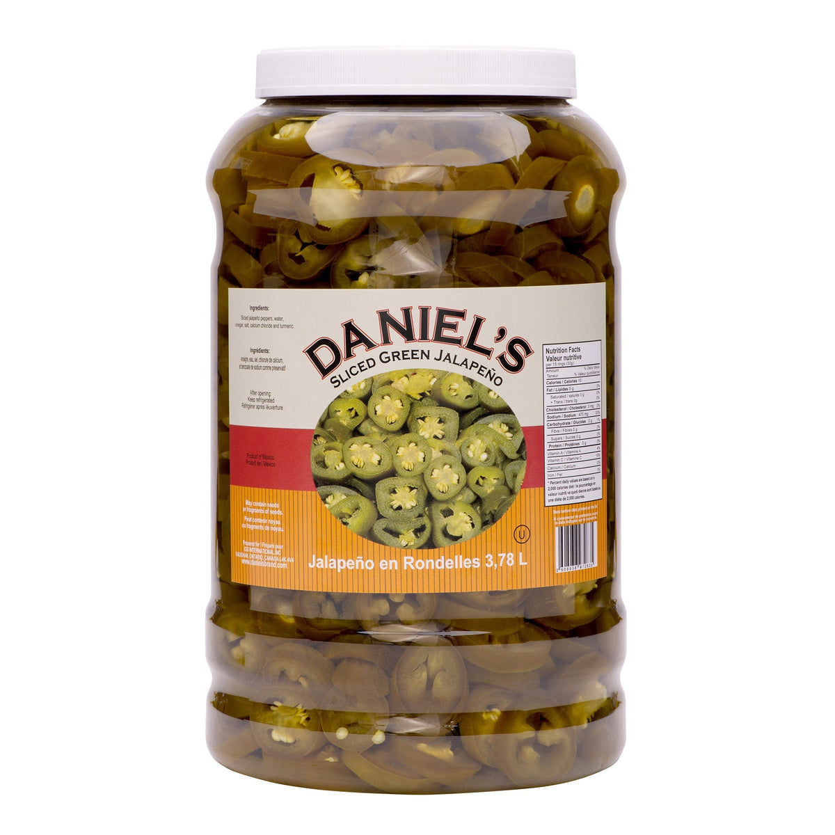 Daniel's Sliced Green Jalapeño Peppers, 3.78 L