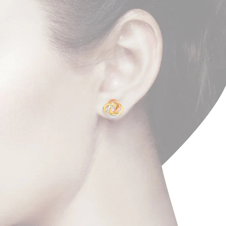 High Polish Love Knot Earrings in Tri-colour Gold