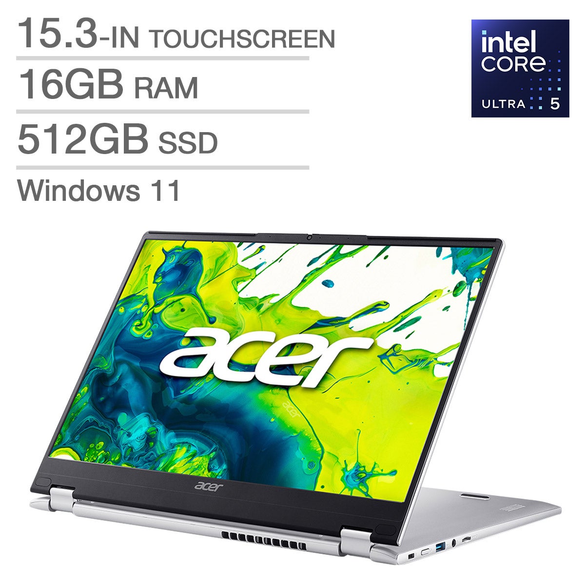 Acer Aspire Spin 15 15.3-in Touchscreen Laptop, Intel Core Ultra 5 processor 115U – 16GB RAM, 512GB SSD