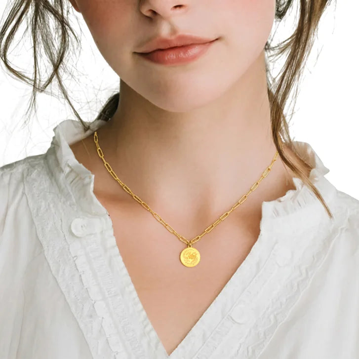 Coin Charm Paperclip Necklace in 24-kt Yellow Gold
