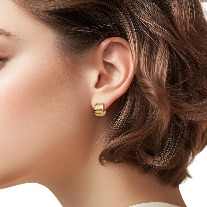 High Polish C-Shaped Hoop Earrings in Yellow Gold