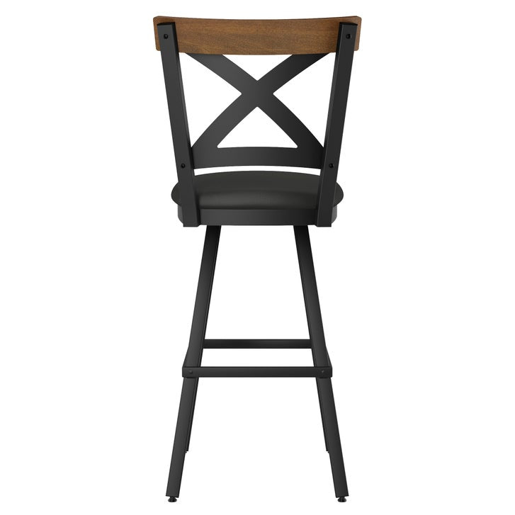 Amisco Snyder Swivel Counterstool in Black and Brown Polyurethane Upholstery