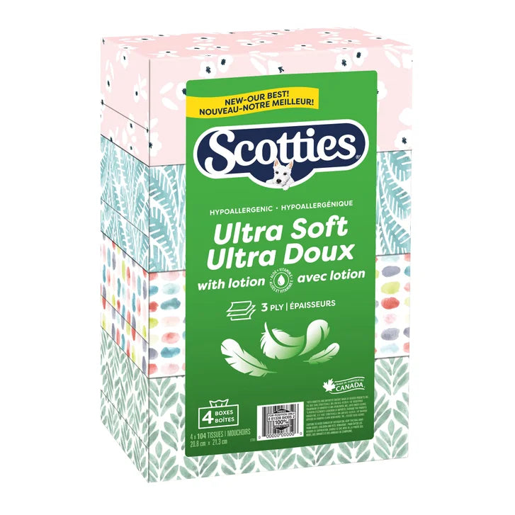 Scotties Ultra Soft With Lotion Facial Tissue 32 boxes x 104 Tissues, 3-ply