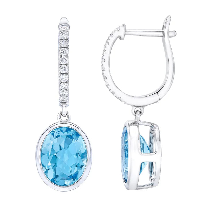 Oval Cut Swiss Blue Topaz and Diamond Earrings (0.16 ctw)