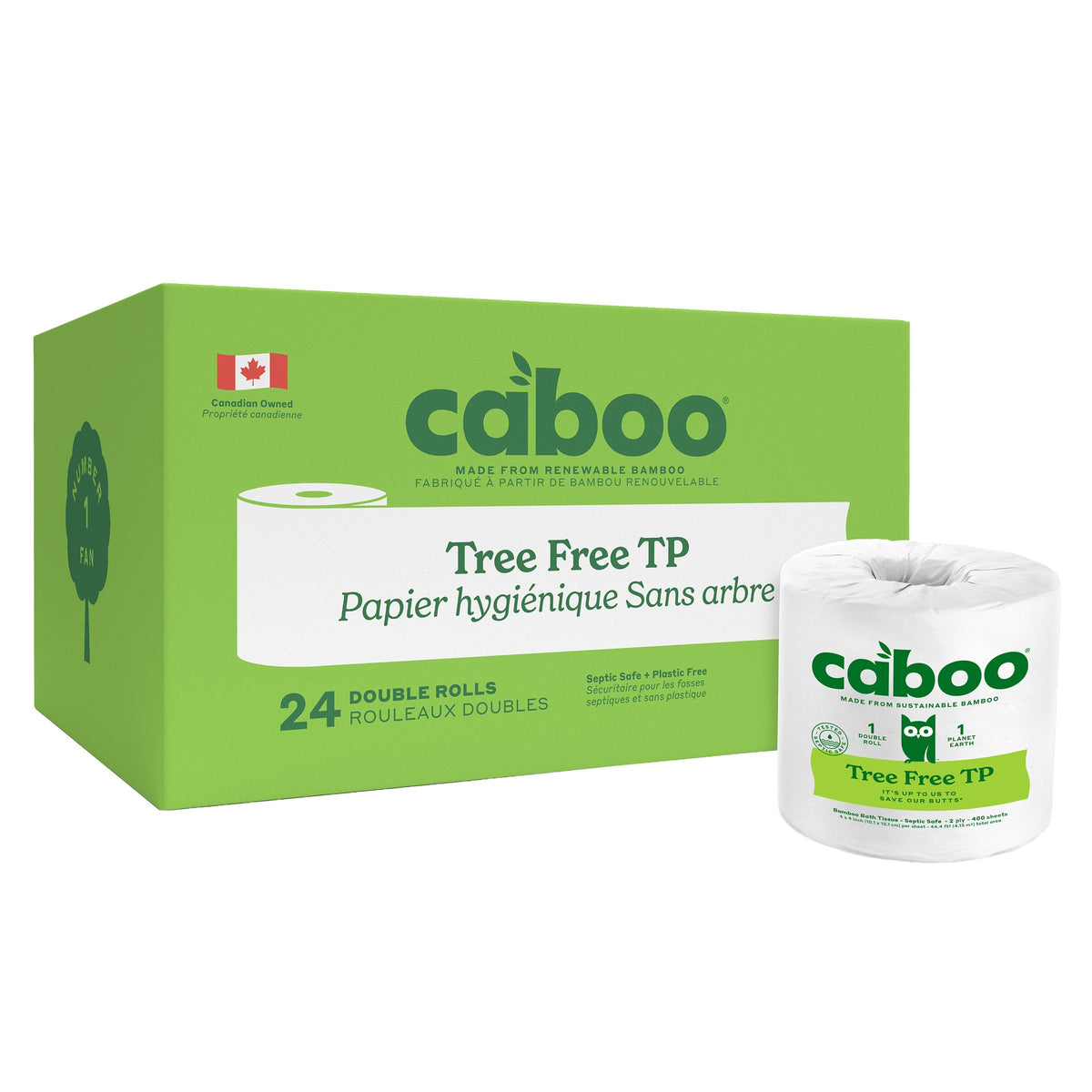 Caboo Bamboo Bath Tissue, 2-Ply 400 Sheets, 24 Rolls