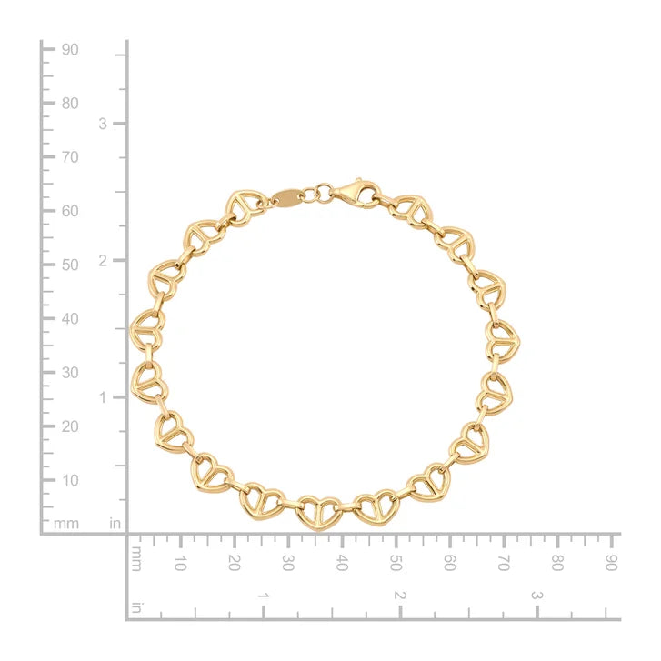 High Polish Heart Pretzel Bracelet in Yellow Gold