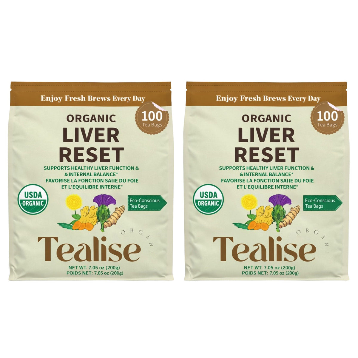 Tealise Organic Herbal Tea, 2 × 100 Tea Bags