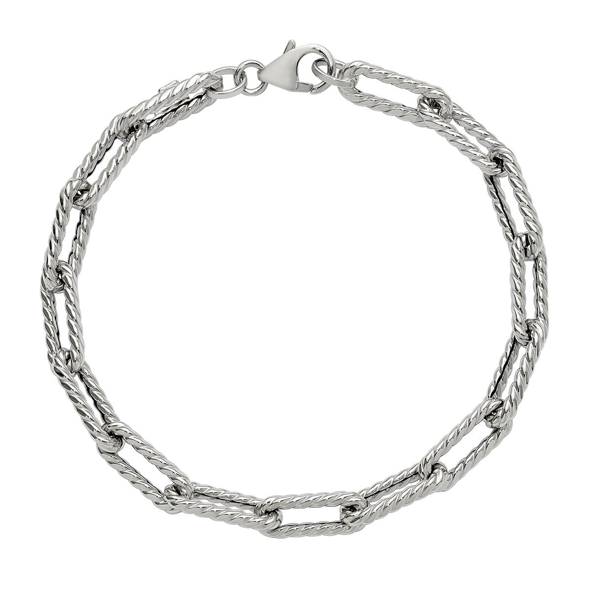 High Polish and Textured Paperclip Bracelet in White Gold