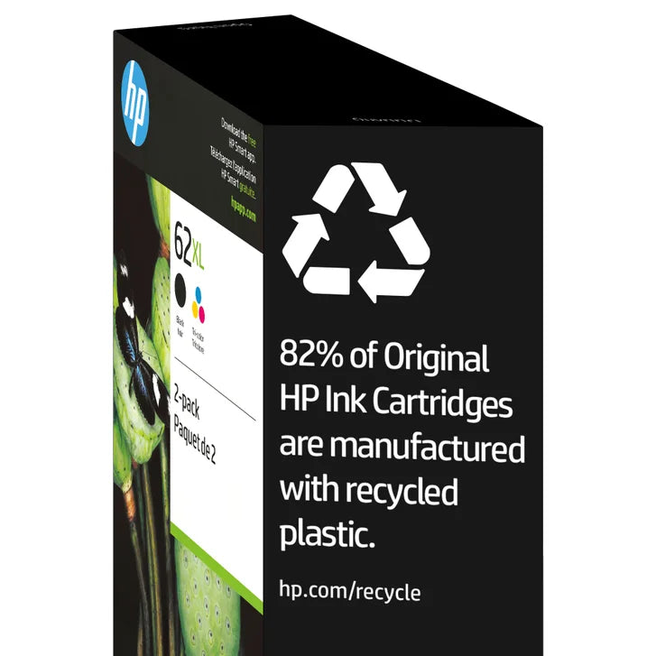 HP 62XL Black and Tri-Color High Yield Original Ink Cartridges (F6U02BN) Combo pack
