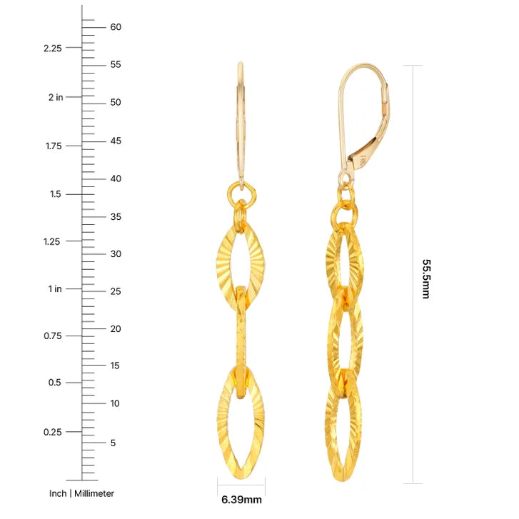 Diamond Cut Oval Dangle Earrings in 24-kt Yellow Gold