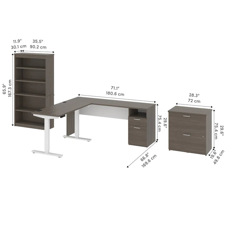 Bestar Upstand 4-piece L-shaped Workstation with Height Adjustable Desk