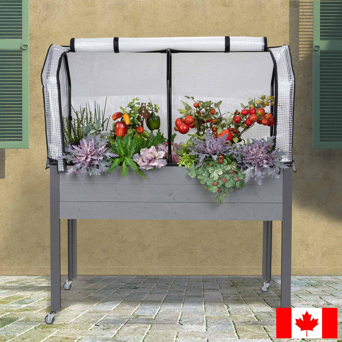 CedarCraft 81 cm (32 in.) Self-watering Elevated Planter with Greenhouse and Cover