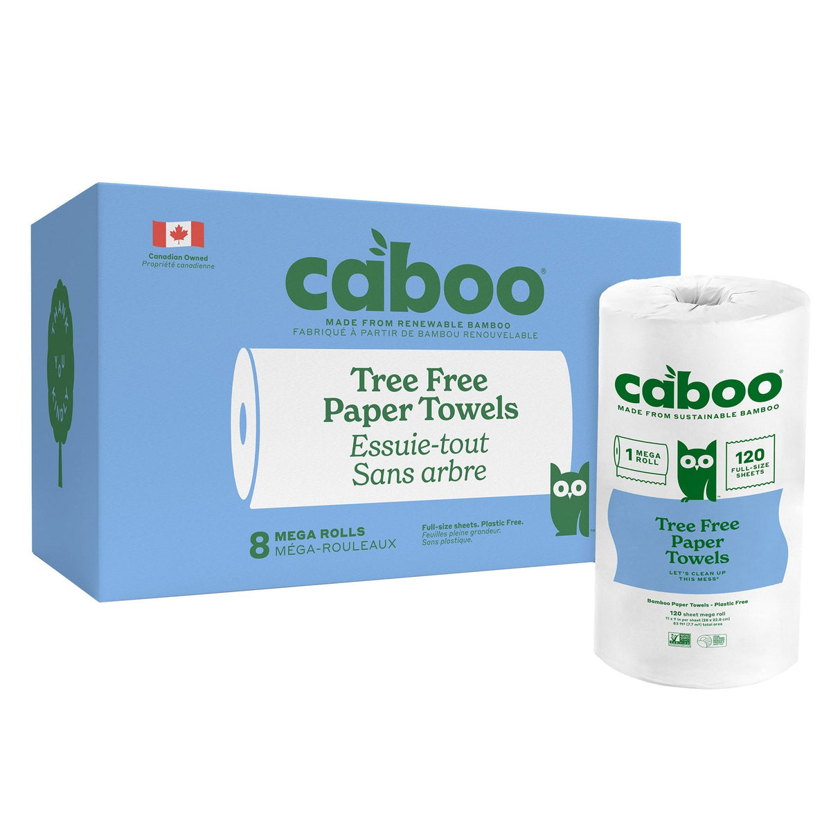 Caboo Bamboo Paper Towels 2-ply 120 Sheets, 8 Mega Rolls