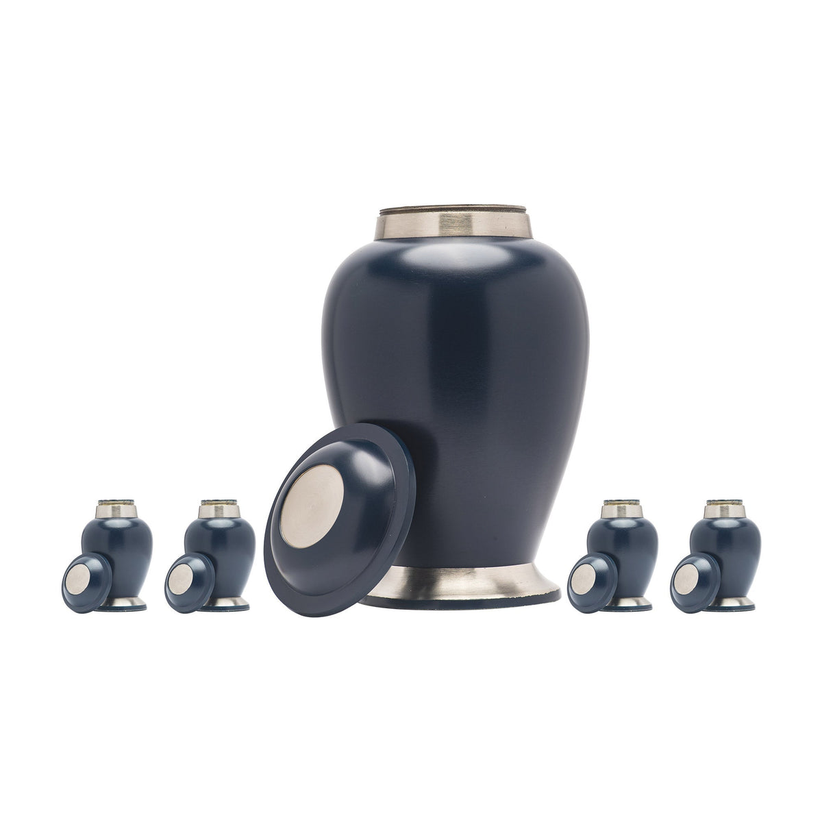 Walker Caskets Navy Brass Urn with Pewter Finish