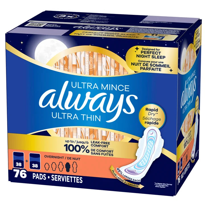 Always Ultra Thin Overnight Pads, 76-count