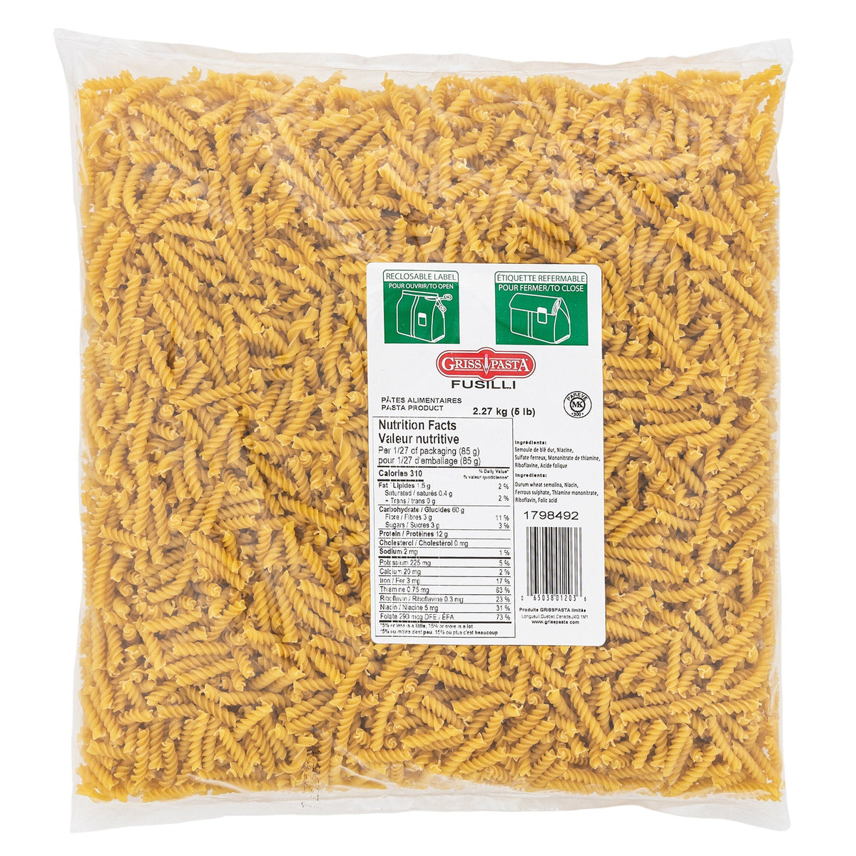 Griss Pasta Giardino Fusilli, 2.27 kg