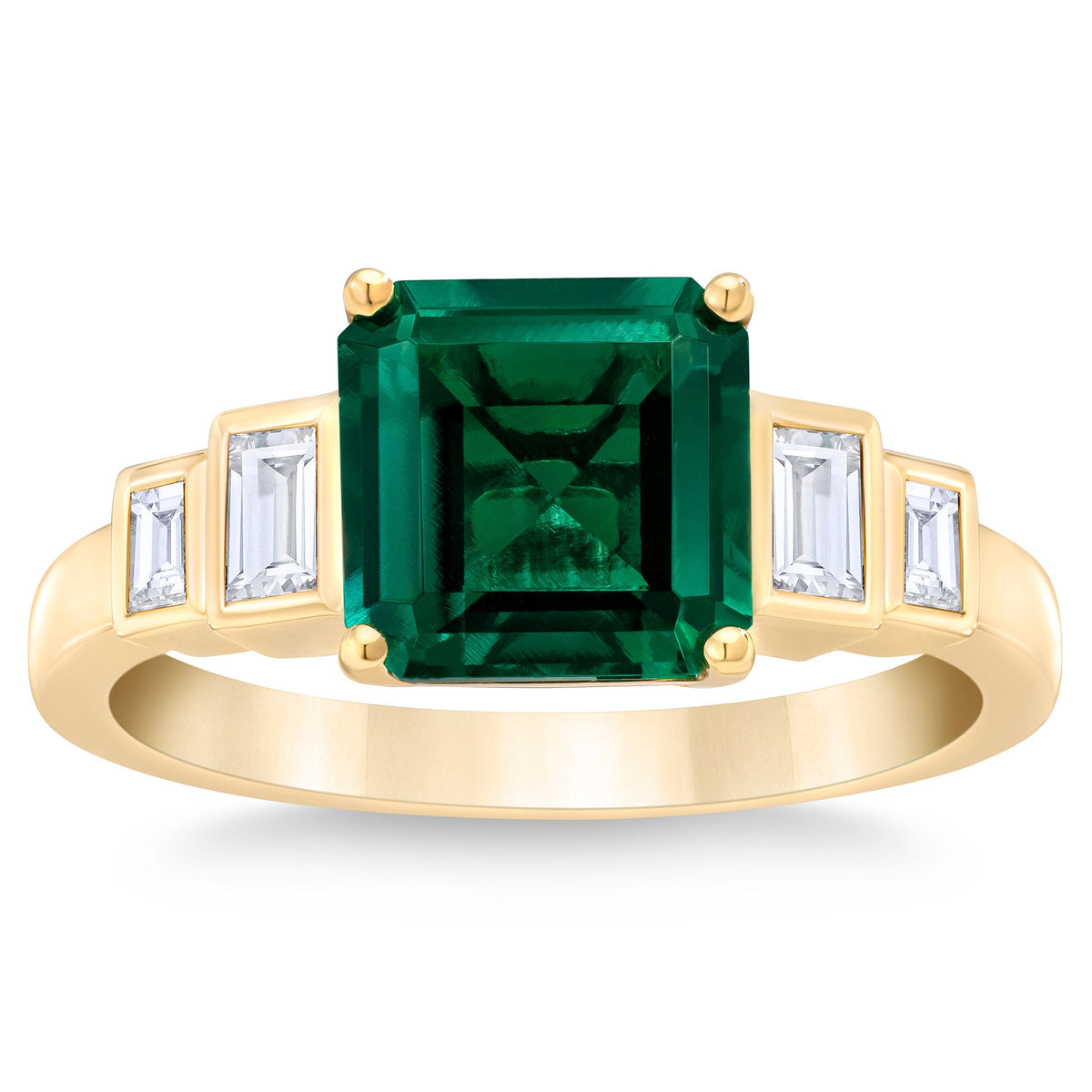 Square Cut Lab Created Emerald and Diamond Ring (0.24 ctw)