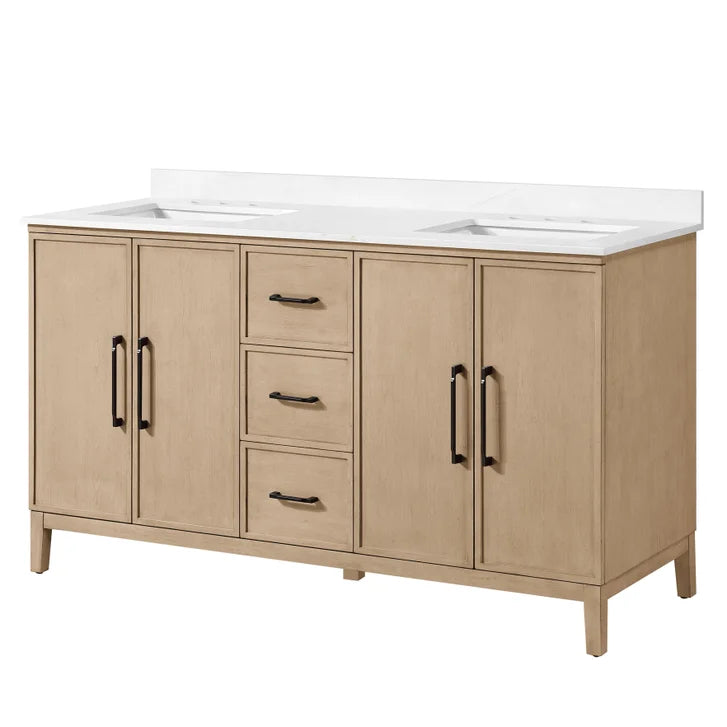 OVE Decors Codey Vanity in Sahara Birch Finish with Calacatta Quartz Countertop