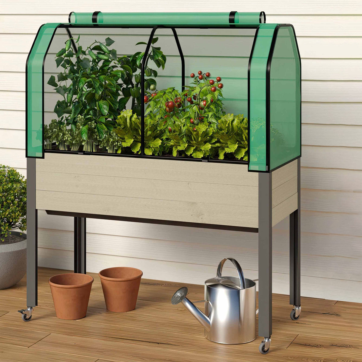 CedarCraft 81 cm (32 in.) Self-watering Elevated Planter with Greenhouse and Cover