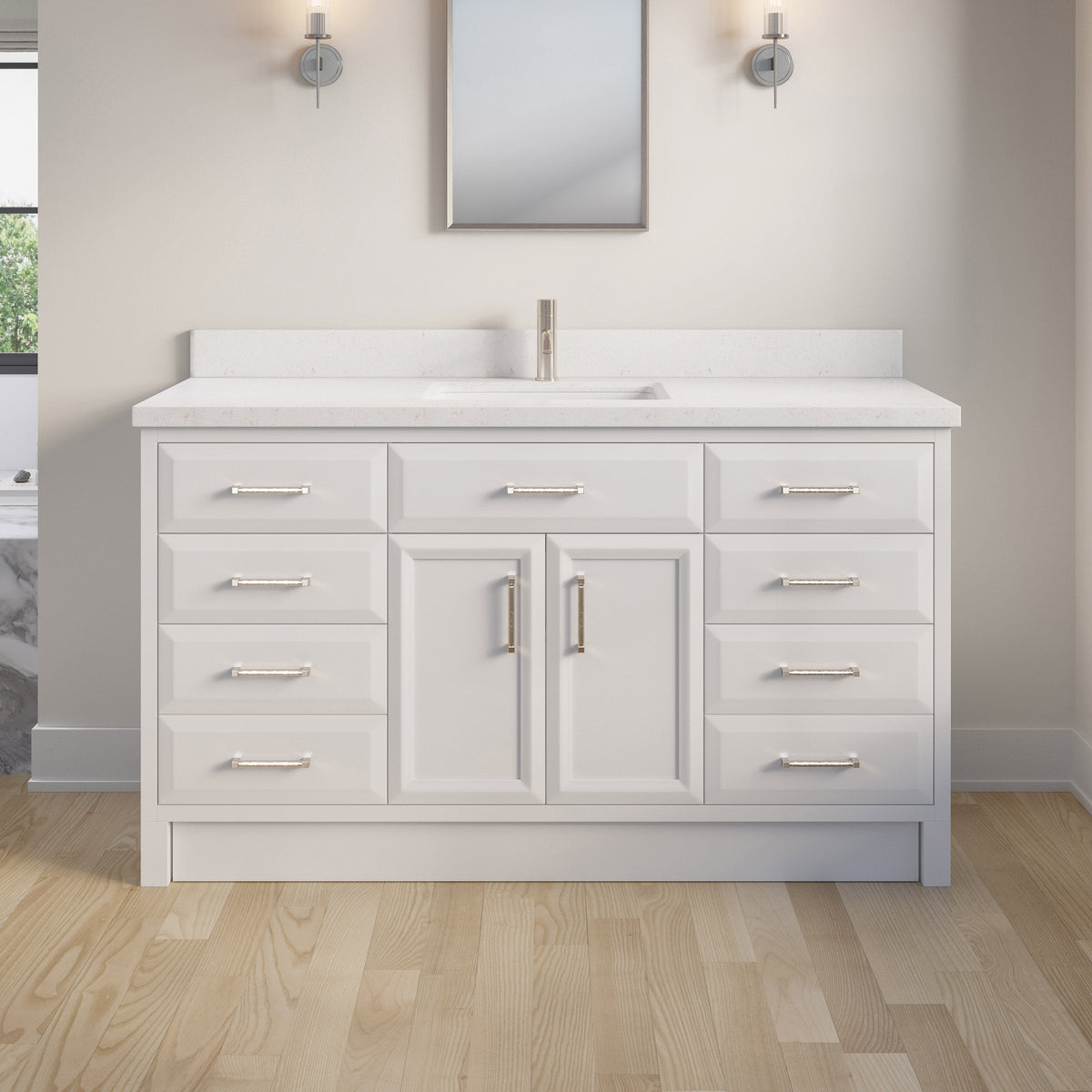 Studio Bathe Calais III Vanity in White Finish with Engineered Stone Countertop