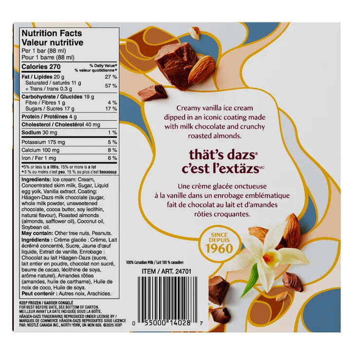 Häagen-Dazs Almond Vanilla Ice Cream Bars, 9 x 88 mL