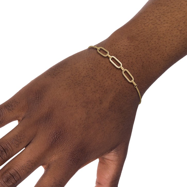 High Polish Bolo Paperclip Bracelet in Yellow Gold
