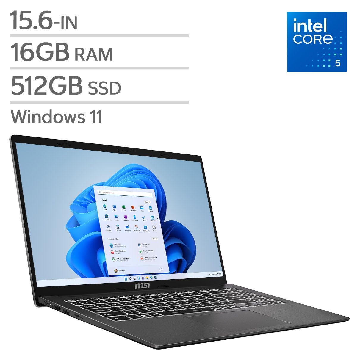MSI Modern 15 15.6-in Laptop, Intel Core 5 120U - 16GB RAM, 512GB SSD