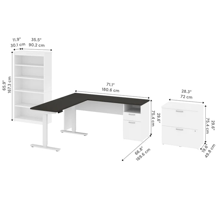 Bestar Upstand 4-piece L-shaped Workstation with Height Adjustable Desk
