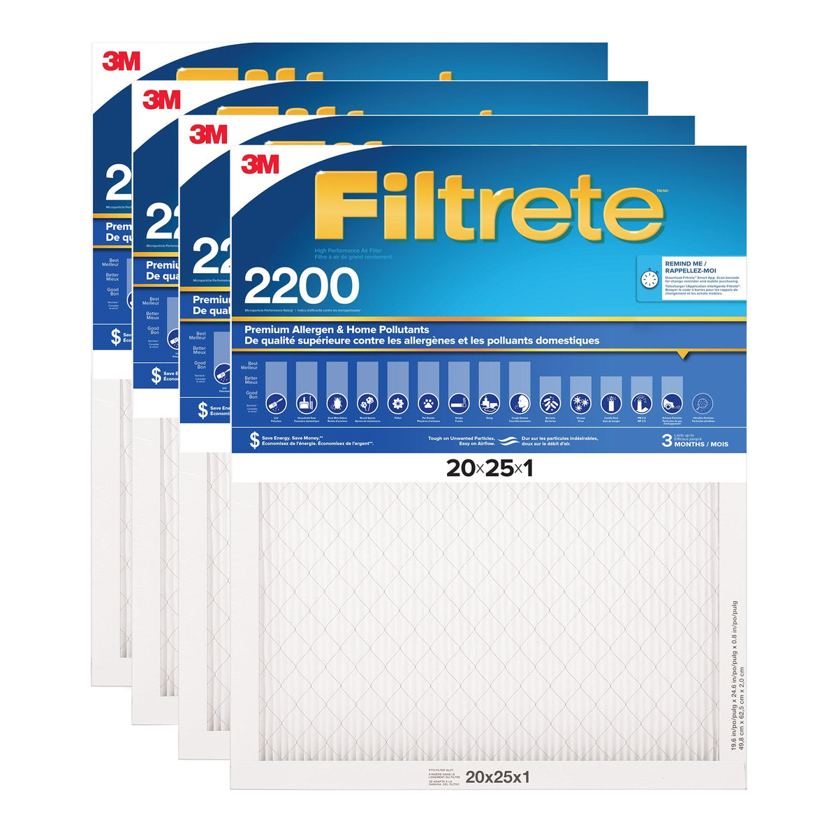 3M Filtrete MPR 2200 1-in Premium Furnace Filters, 4-pack