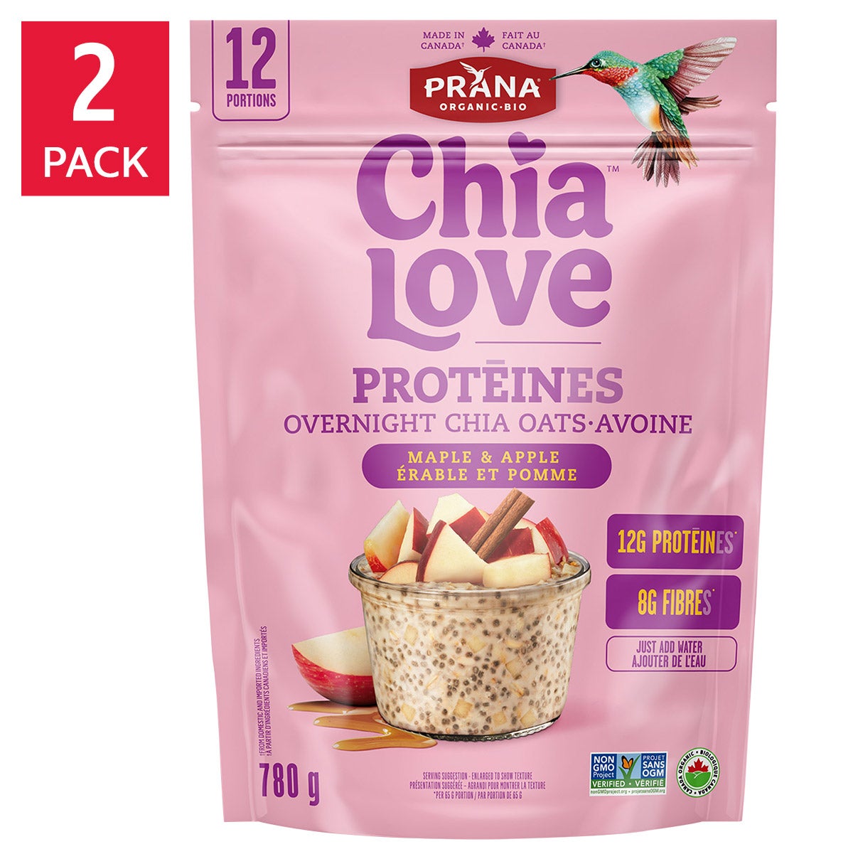 Prana Overnight Protein Chia Oats, 2 × 780 g