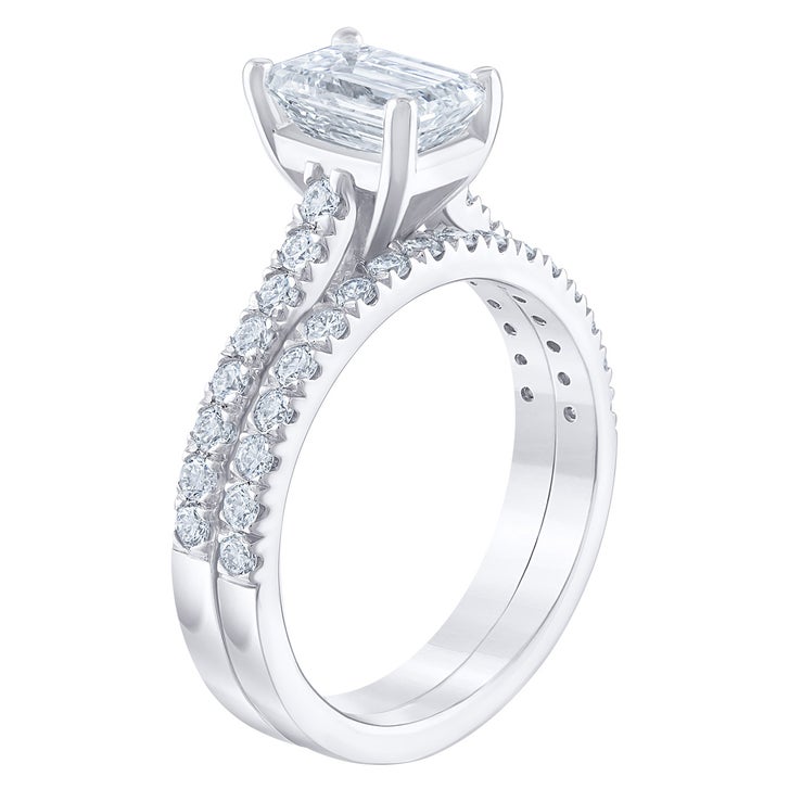 2.39 ctw Emerald Cut and Round Brilliant, Clarity VS1, Colour F, Diamond Wedding Set