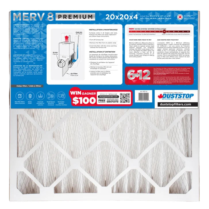 Duststop MERV 8 Premium Pleated Furnace Filter, 3-pack