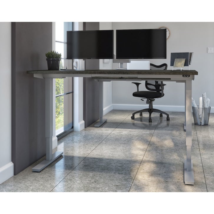 Bestar Upstand 76.2 cm x 152.4 cm (30 in. x 60 in.) Height Adjustable Desk with Dual Monitor Arm