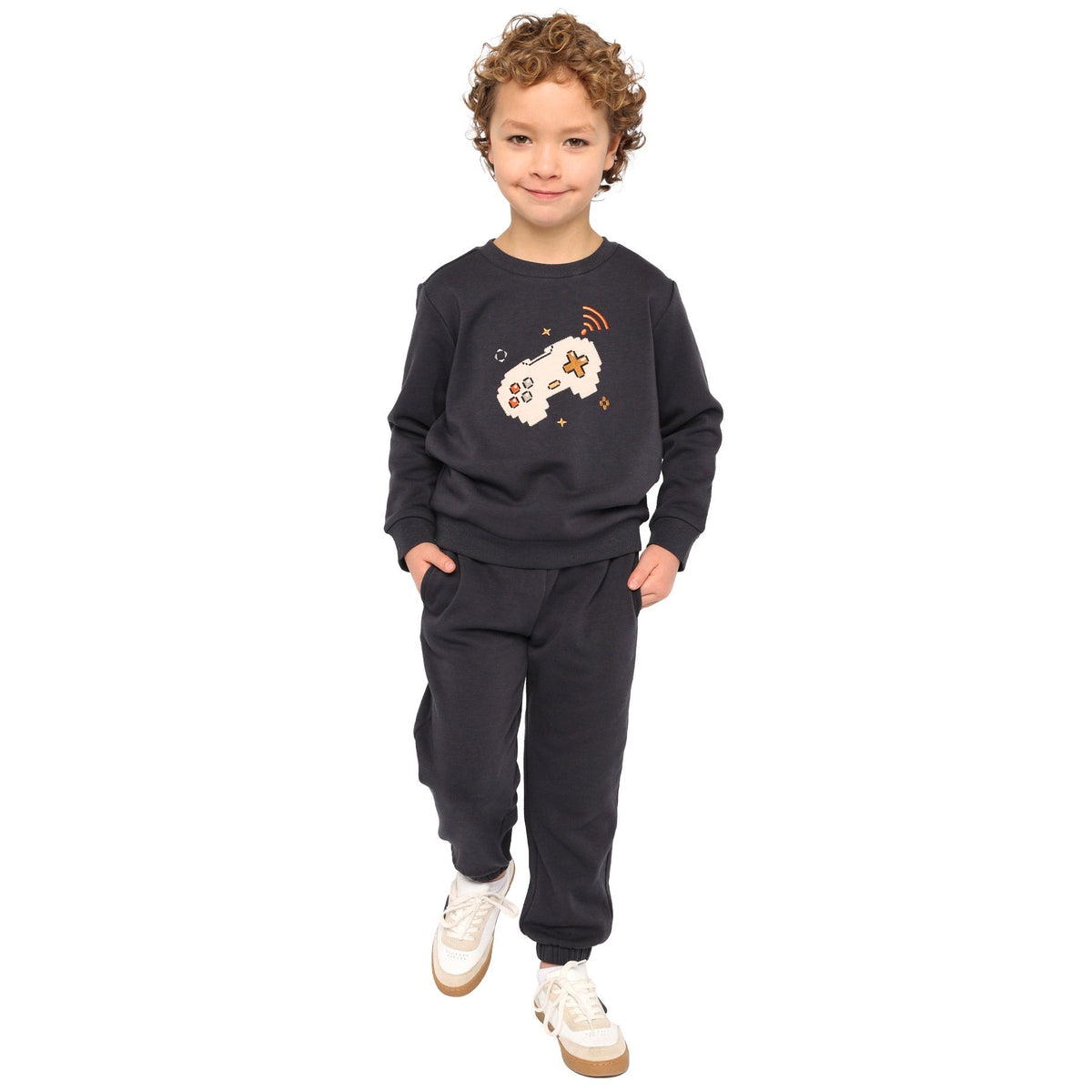 Pekkle Boys' and Girls' Cozy Fuzzy Fleece 2-piece Sweatshirt and Pants Set
