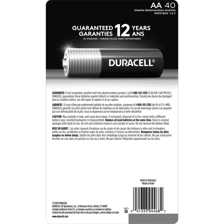 Duracell CopperTop AA Batteries with Power Boost Ingredients, 40 count