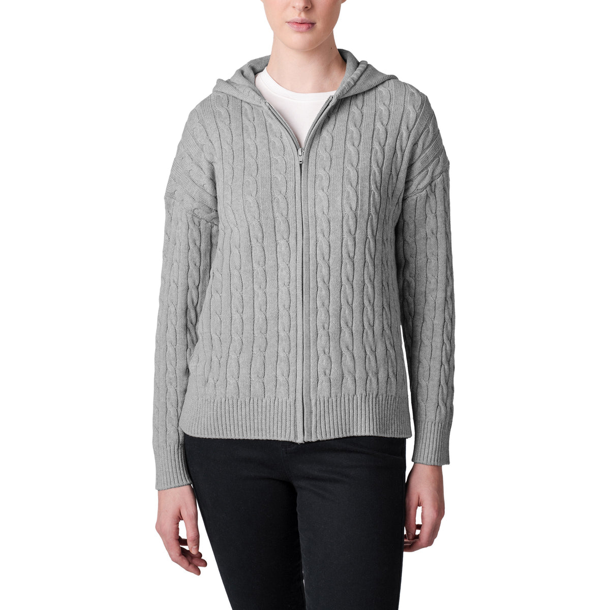 United Colors of Benetton Women’s Full Zip Cable Hoodie