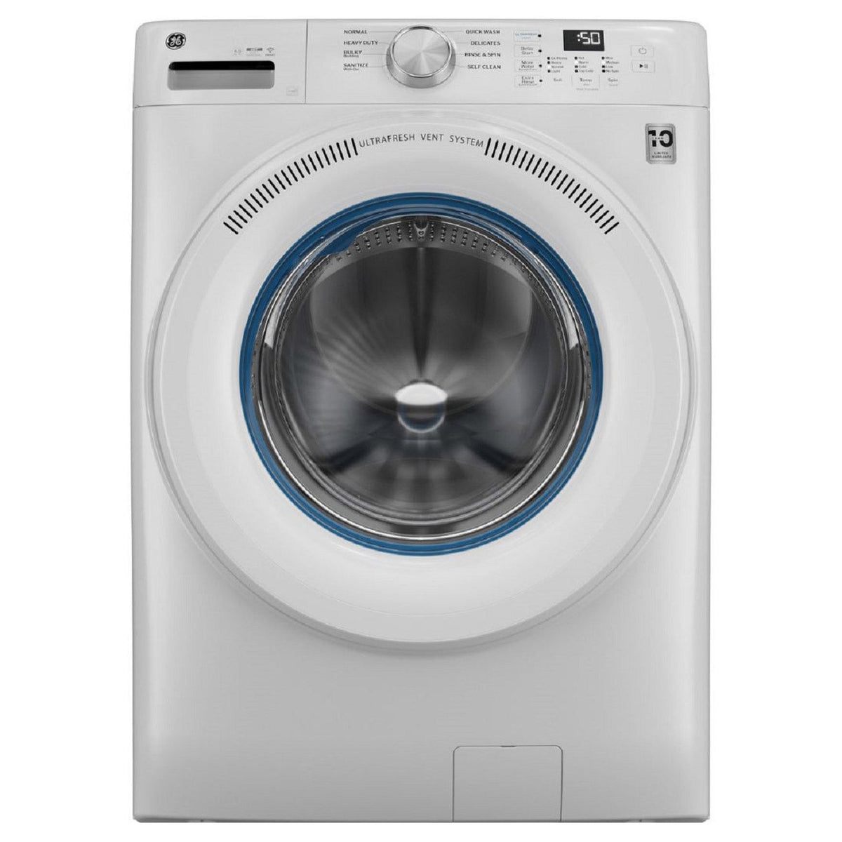 GE 28 in. 5.3 cu ft. IEC White Front Load Washer with UltraFresh Vent System