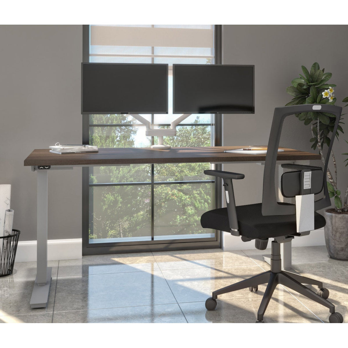 Bestar Upstand 76.2 cm x 152.4 cm (30 in. x 60 in.) Height Adjustable Desk with Dual Monitor Arm
