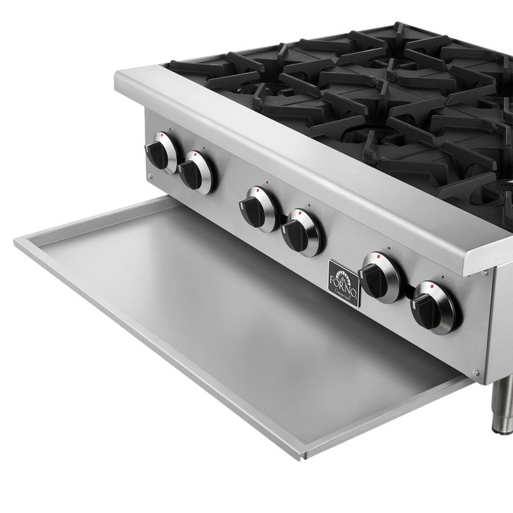 Forno Commercial 36 in Stainless Steel Gas 6 Burner Hotplate with Removable Burner Grates