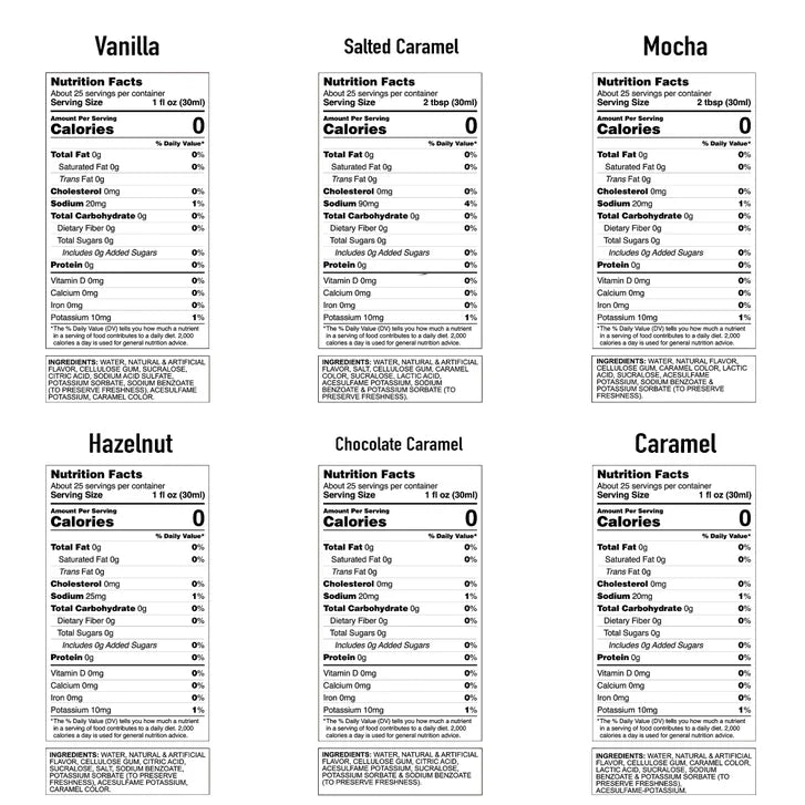 Matteo's Sugar-Free Coffee Syrup Variety Pack, 6 × 750 mL + 1 pump