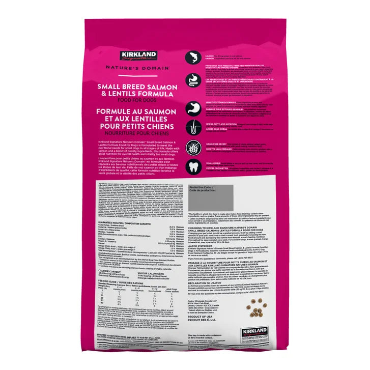 Kirkland Signature Nature's Domain Small Dog Breed Salmon & Lentils Formula, 9.07 kg (19.9 lb.)