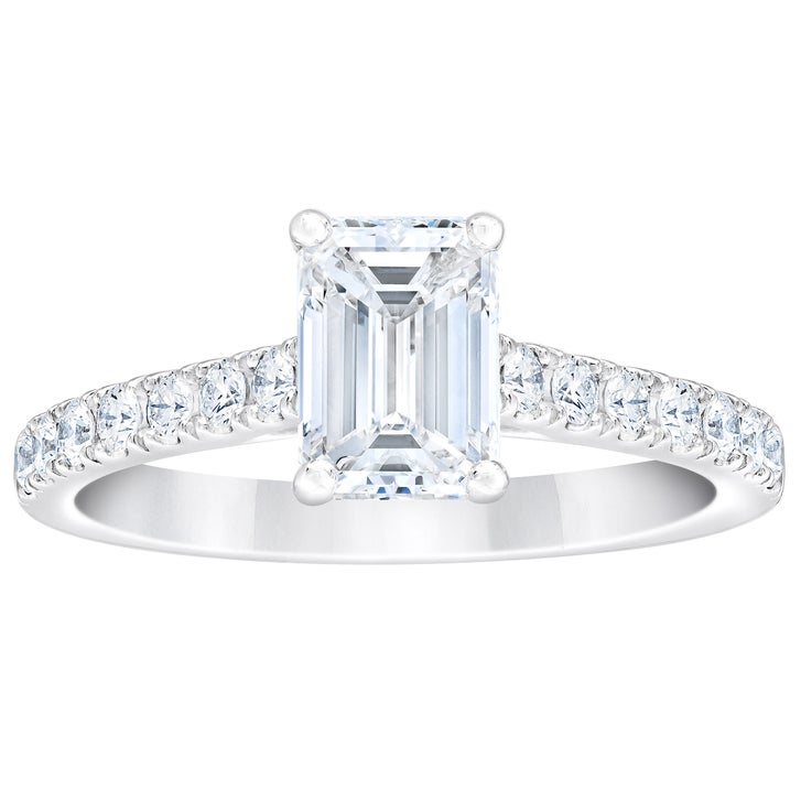 2.29 ctw Emerald and Round Brilliant Cut, Clarity VVS1, Colour H, Diamond Wedding Set