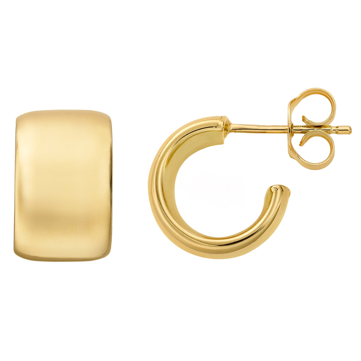 High Polish C-Shaped Hoop Earrings in Yellow Gold