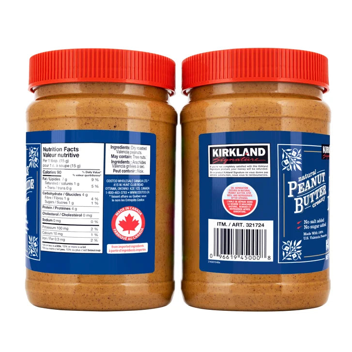 Kirkland Signature Natural Creamy Peanut Butter, 2 x 1 kg