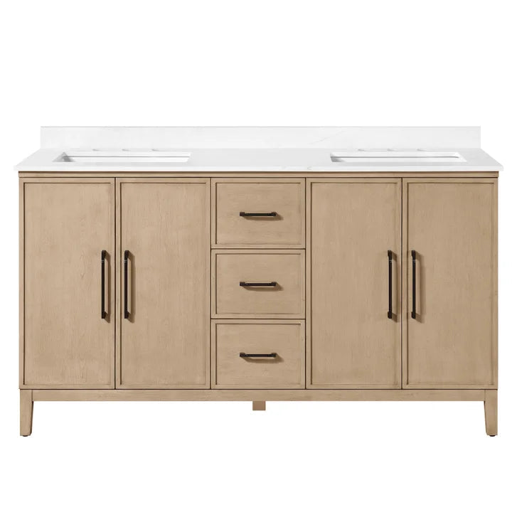 OVE Decors Codey Vanity in Sahara Birch Finish with Calacatta Quartz Countertop
