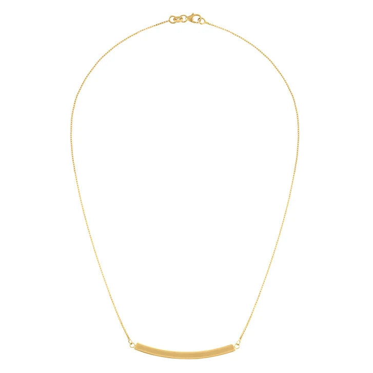 High Polish Curved Bar Necklace in Yellow Gold