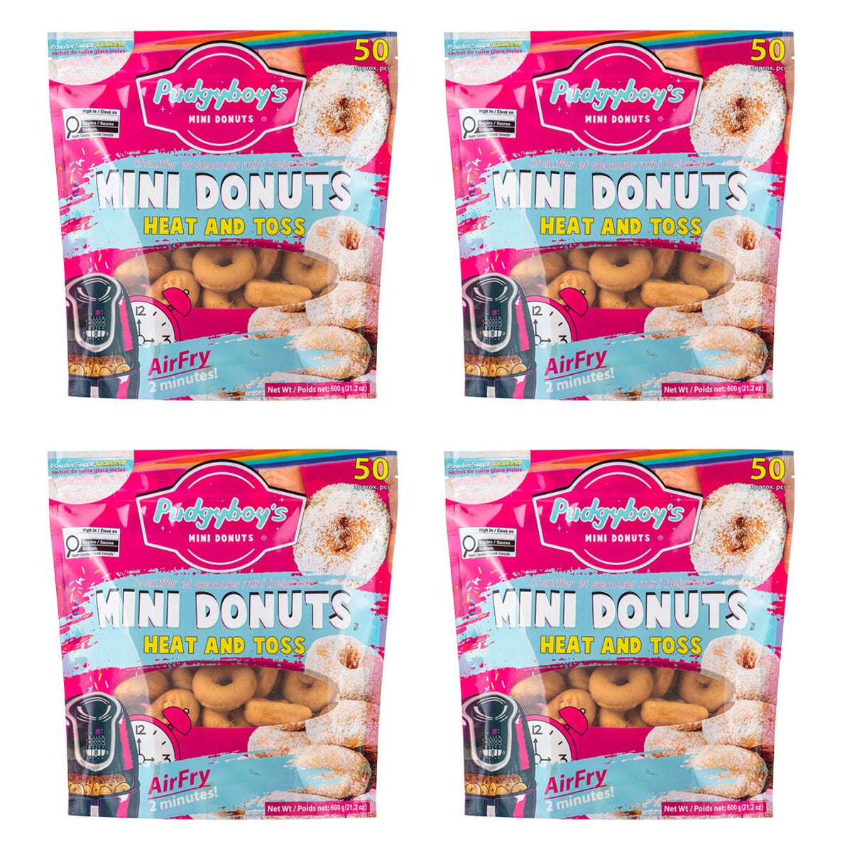 Pudgyboy's Heat & Toss Mini Donuts with Powdered Sugar, 4-pack