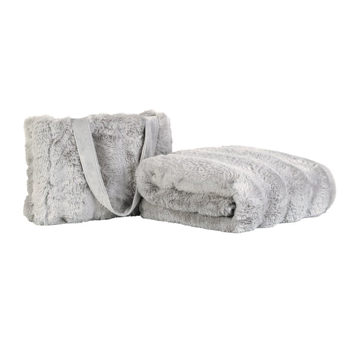 Life Comfort Fur Tote Bag & Travel Blanket Set